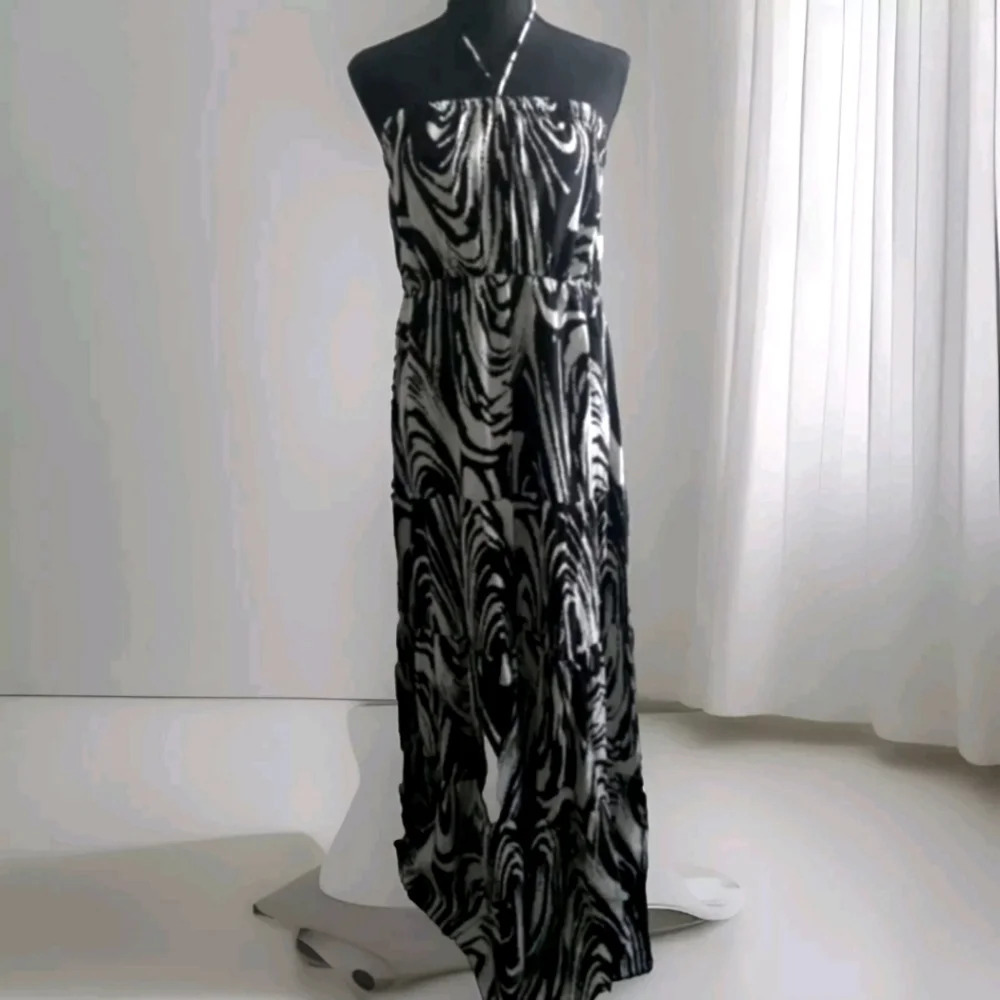 Vintage New York & Company Maxi Dress Black & white Abstract Medium